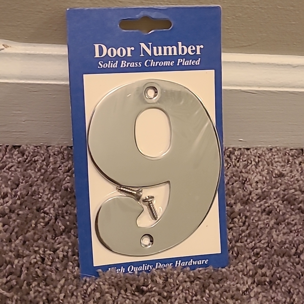 #9 Door/House Number (Hardware) Solid Brass Chrome Plated New Sealed.